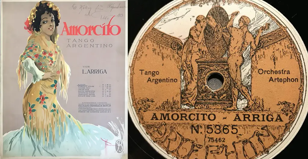 Amorcito par l'orchestre de Artephon. Couverture de la partition pour piano et disque Artephon 5365 de 1913.