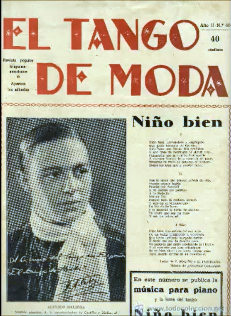 Couverture du numéro 40 de la revue hebdomadaire El tango de Moda (1929). Cette revue a été publiée d'octobre 1928, jusqu'en 1934.
