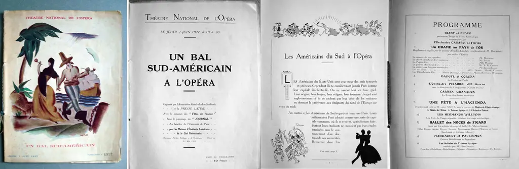 Extrait du programme du Bal sud-américain à l'Opéra de Paris du 2 juin 1927. D’autres pages dans ce fichier PDF. Je compléterai les pages lors de mon prochain passage en France où j’ai le document complet…