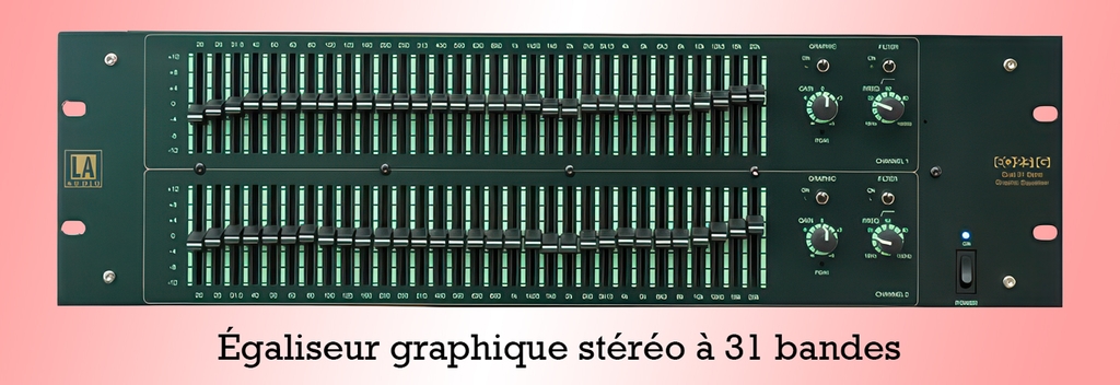 En général on utilise l’égaliseur graphique pour compenser les résonances propres du local. Par exemple, si la structure vibre à 300 Hz, on baissera en conséquence le curseur correspondant. En stéréo, il faut le faire sur les deux canaux.