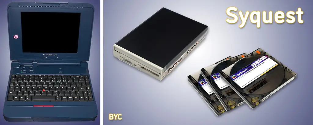 Highscreen Colani BlueNote II et Syquest DJ-BYC Bernardo Mon premier ordinateur portable et un lecteur Syquest avec des cartouches de 88 Mo. L’ordinateur avait un processeur 486DX2 à 66 MHz, 8 Mo de RAM et 540 Mo de disque dur. Je ne sais pas où est passé cet ordinateur, mais il me reste encore des Syquests avec des cartouches de 88 Mo et de 200 Mo. En recherchant une photo de l’ordinateur sur Internet, j’ai même retrouvé ses caractéristiques.