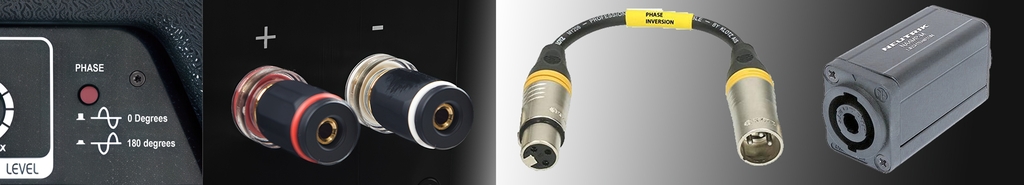 Il existe plusieurs façons d’inverser la phase. La plus simple est de sélectionner la commande correspondante sur l’enceinte. Sur des systèmes grand public, on peut inverser le fil rouge et le noir sur le bornier. Pour des connexions en XLR ou Speakon, il faut utiliser un adaptateur spécifique (ce dernier tend à disparaître au profit du réglage sur les enceintes).