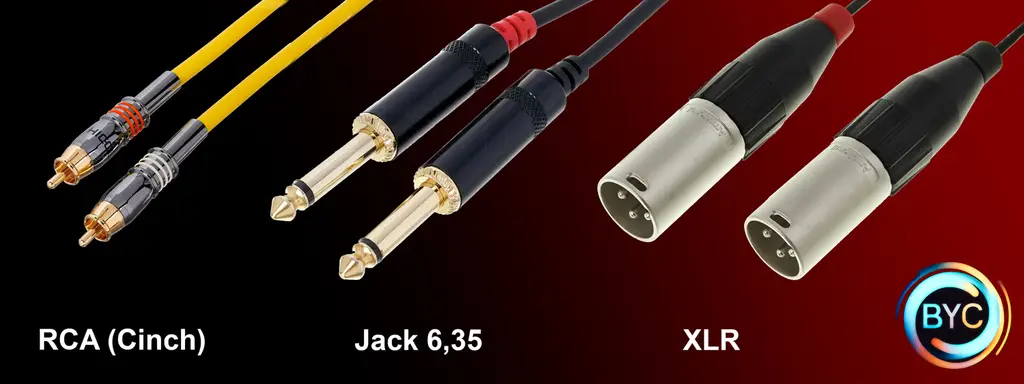 Les connecteurs mâles se branchant sur la console. Celui qui est marqué en blanc ou noir correspond au canal gauche et celui qui est marqué de rouge correspond au canal de droite. Truc mnémotechnique Rouge = RED = Right (Droite en anglais). Il est important de ne pas inverser les canaux gauche et droit, sauf dans quelques cas particuliers. C’est important aussi pour le tango, qui est diffusé en double mono.