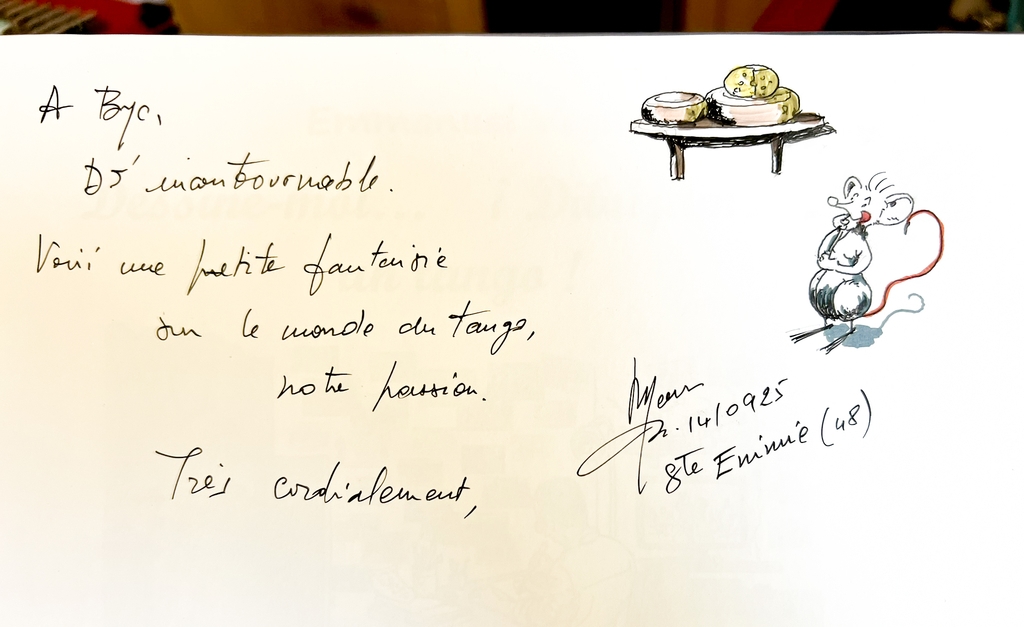 La dédicace signée à la fin de ma prestation de 12 heures lors du festival Énimie Tango.