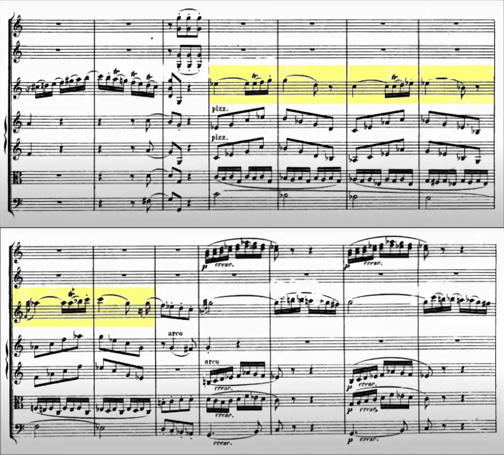 La partie qui ressemble au titre chanté par Gardel représente seulement 6 mesures, jouées au violon. 6 mesures, soit une dizaine de secondes d’une œuvre qui, dans cette version, dure 5 minutes.