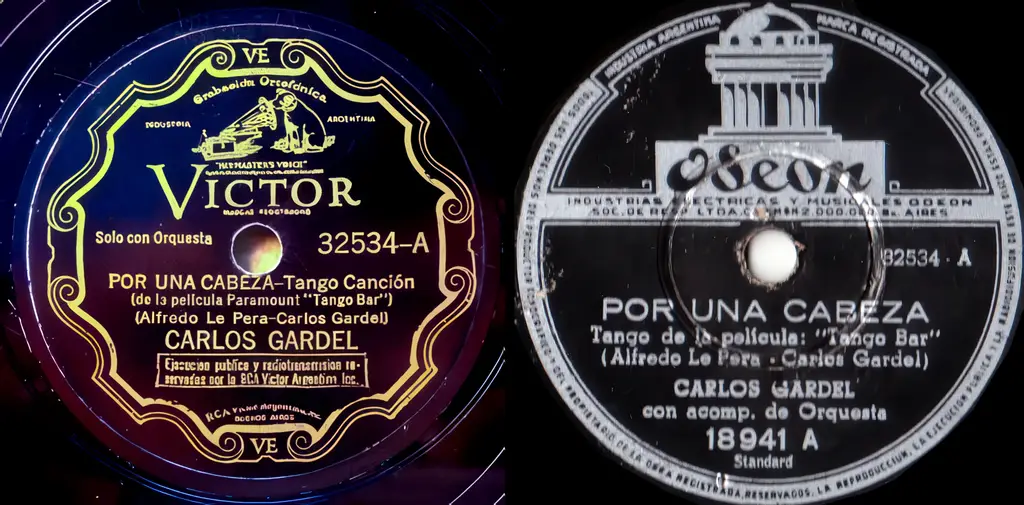 Les disques, que ce soit de l'époque de la Victor ou les rééditions Odéon, indiquent Gardel.