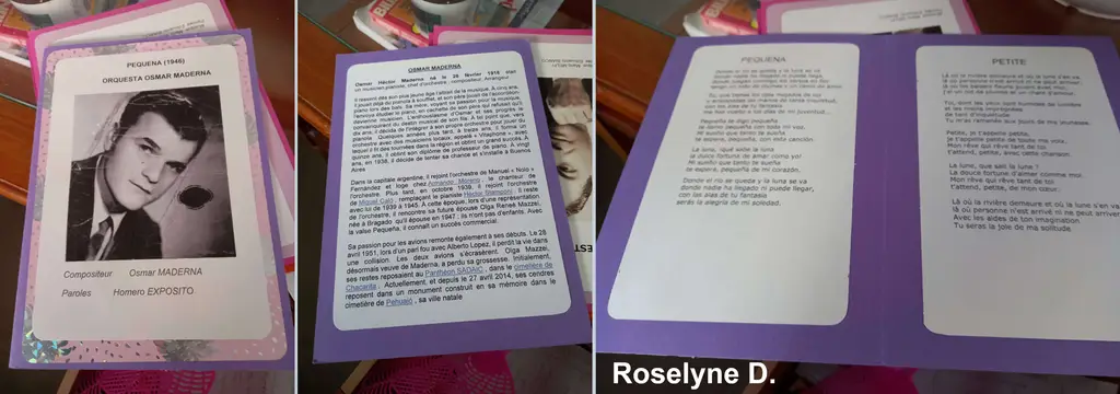 Exemple de cartes que Roselyne met sur les tables de sa milonga.