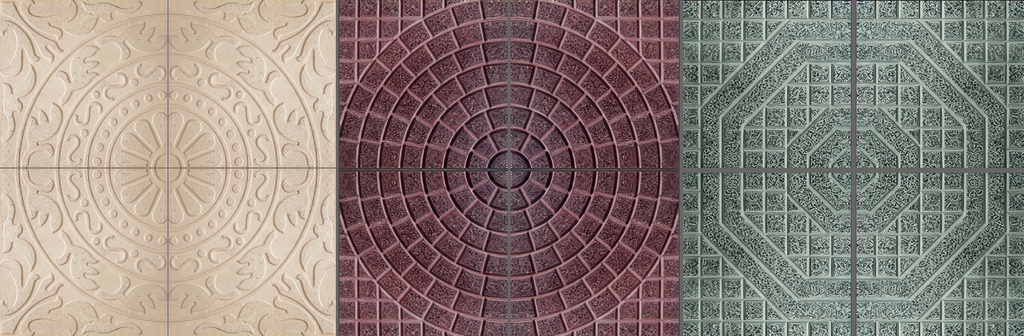 Quelques exemples de dalles (x4). Ici, les modèles « fleur de lys », Adoqui circular et Octogonal. Le modèle le plus courant est celui à petits carrés.