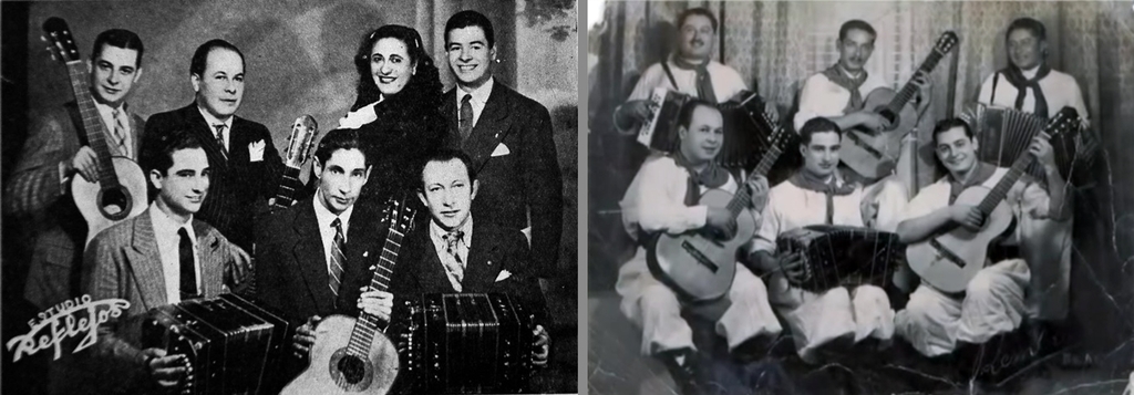 Sixto Ramón Ríos dans l'orchestre de Miguel Repiso. Deuxième au fond sur l’image de gauche et au premier plan à gauche sur l’image de droite.