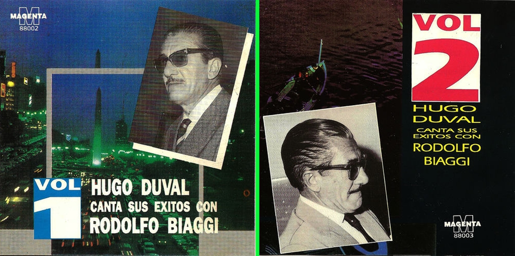 Les deux disques sortis à la mort de Biagi, enregistrés par le Trio Yumba. On remarquera que l’on trouve la mention Hugo Duval et Rodolfo Biaggi (avec deux « G »), ce qui est sans doute destiné à faire accroire qu’il s’agit d’un disque posthume de Rodolfo Biagi avec un de ses chanteurs, Hugo Duval.