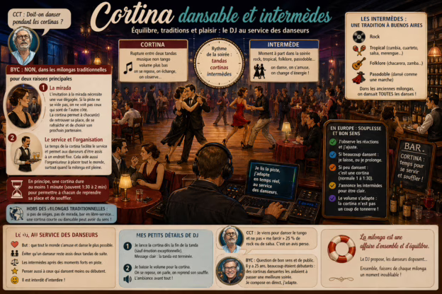 Cortinas dansables et intermèdes L’ami Christian (CCT), fin observateur du monde de la milonga, lance une bouteille à la mer sur le thème de la cortina. Comme il a la gentillesse de me demander de réagir et que je suis un garçon relativement obéissant, voici ma réponse…