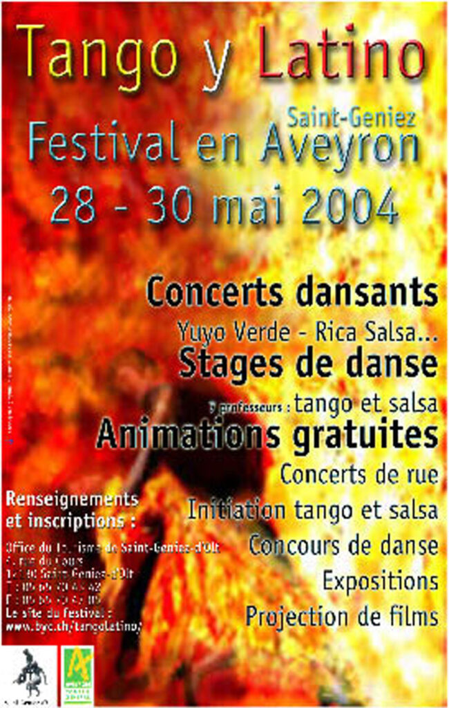 On peut remarquer l’adresse du site du festival www.byc.ch/tangolatino en bas à gauche, au-dessus des marmots.