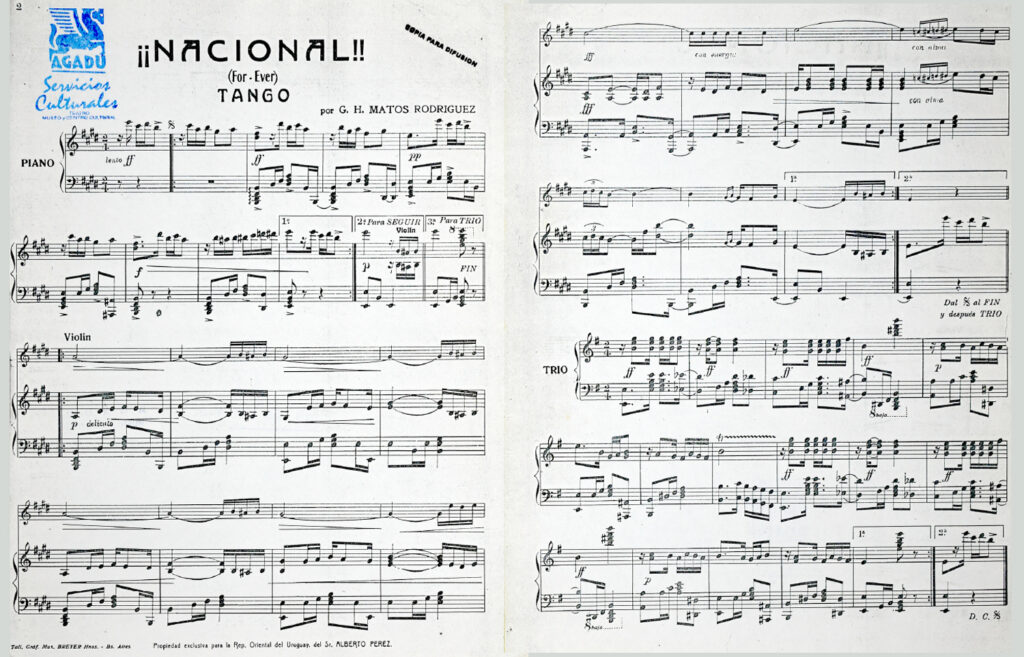 Partition pour piano et violon de Nacional (For Ever). © Museo y Centro de Documentación AGADU, n° 3503.