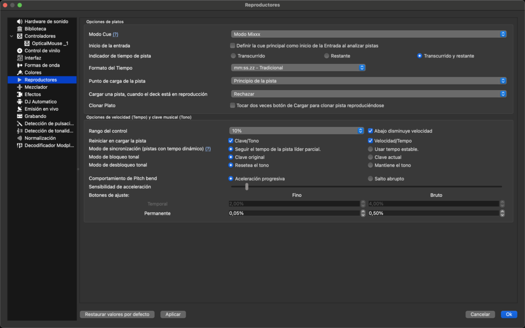 Voici ma configuration des platines de reproduction. C’est un peu différent des réglages par défaut.