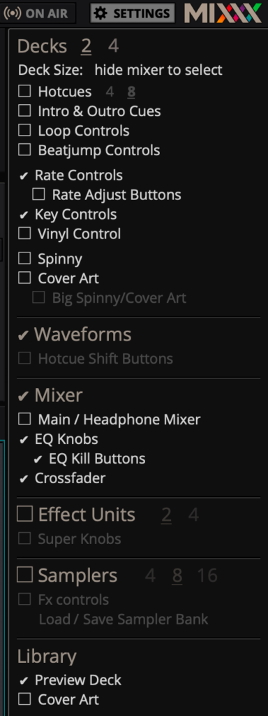Settings. Ici, ce sont les réglages qui me conviennent pour passer du tango.
